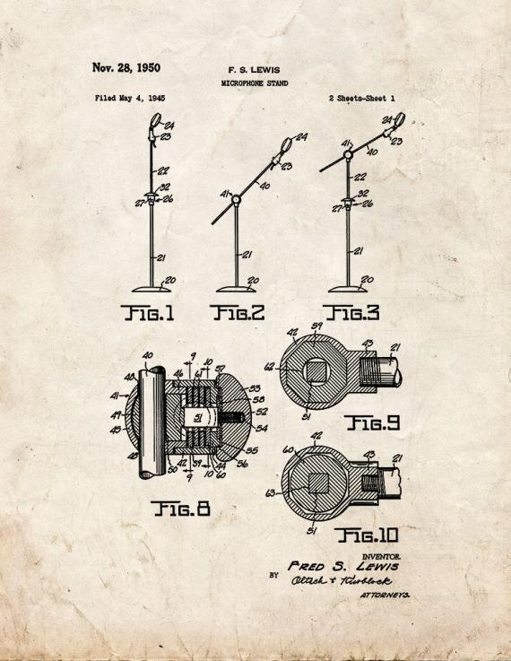 Microphone Stand Patent Print