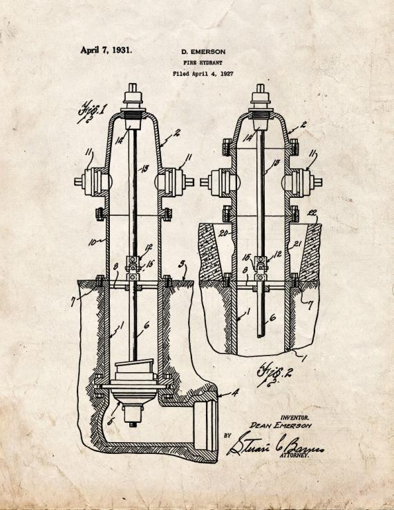 Fire Hydrant Patent Print