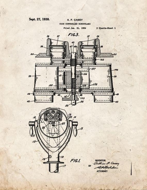 Coin Controlled Binoculars Patent Print