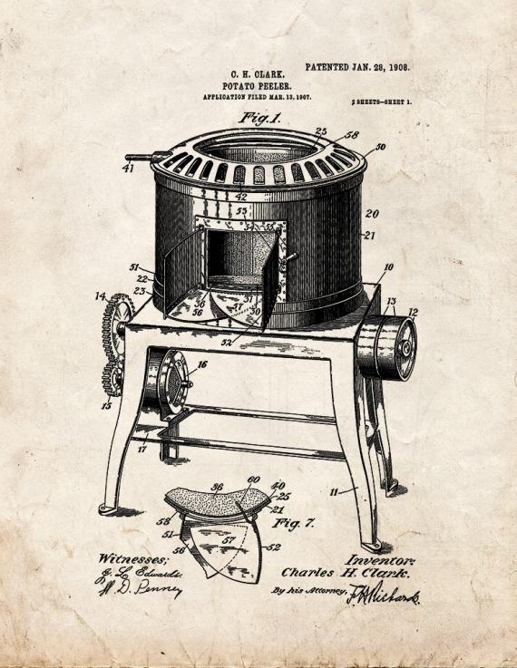 Potato Peeler Patent Print