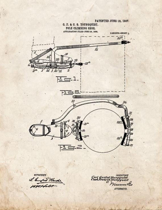 Pole-climbing Shoe Patent Print