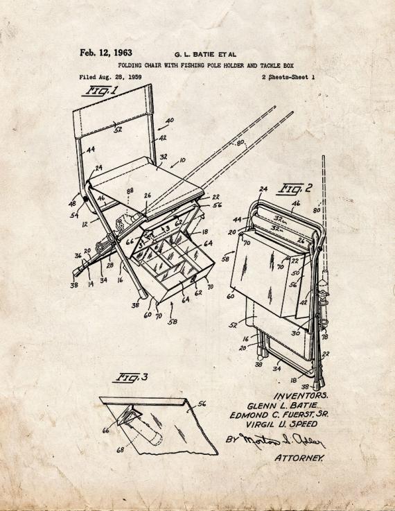 Folding Chair With Fishing Pole Holder and Tackle Box Patent Print