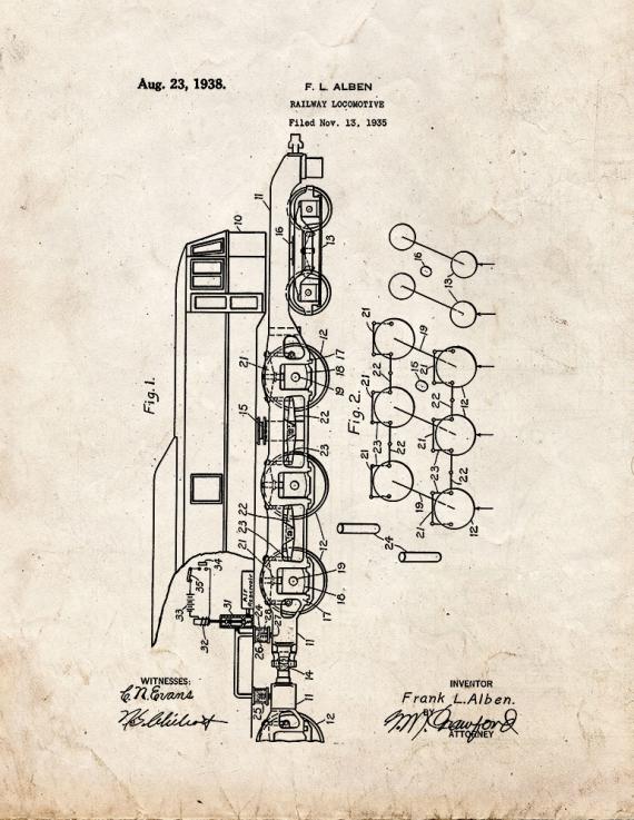Railway Locomotive Patent Print