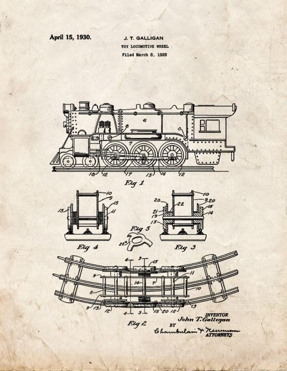 Toy Locomotive Wheel Patent Print