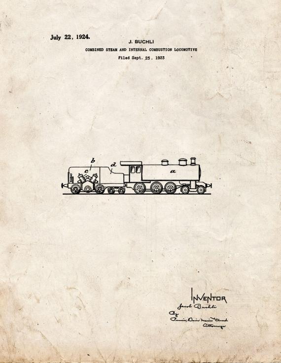 Combined Steam and Internal-combustion Locomotive Patent Print
