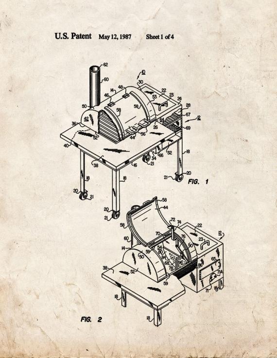 Barbeque Cooking and Smoking Apparatus Patent Print