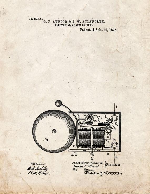 Electrical Alarm or Bell Patent Print