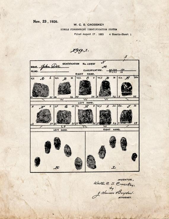 Single Fingerprint Identification System Patent Print