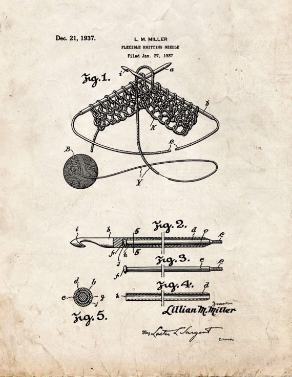 Flexible Knitting Needle Patent Print