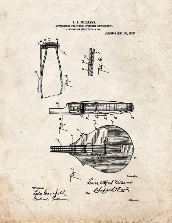 Attachment for Picked Stringed Instruments Patent Print