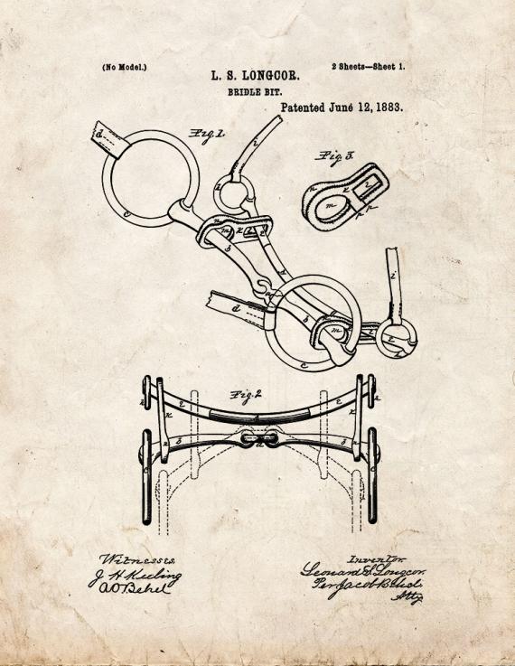 Bridle Bit Patent Print