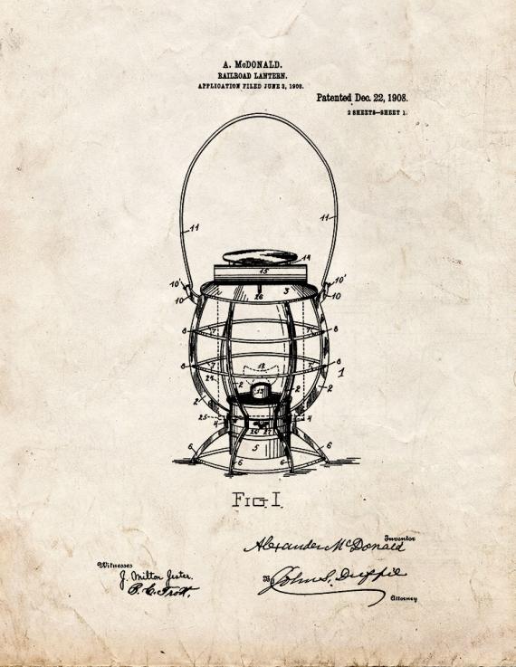 Railroad Lantern Patent Print
