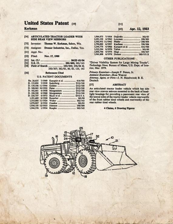 Tractor Loader Patent Print