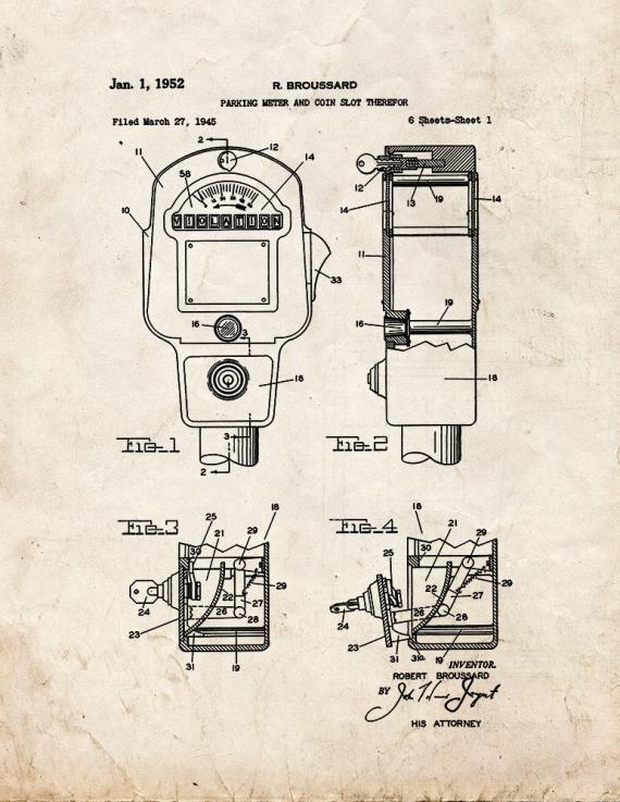 Parking Meter Patent Print