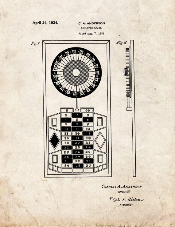 Roulette Board Patent Print