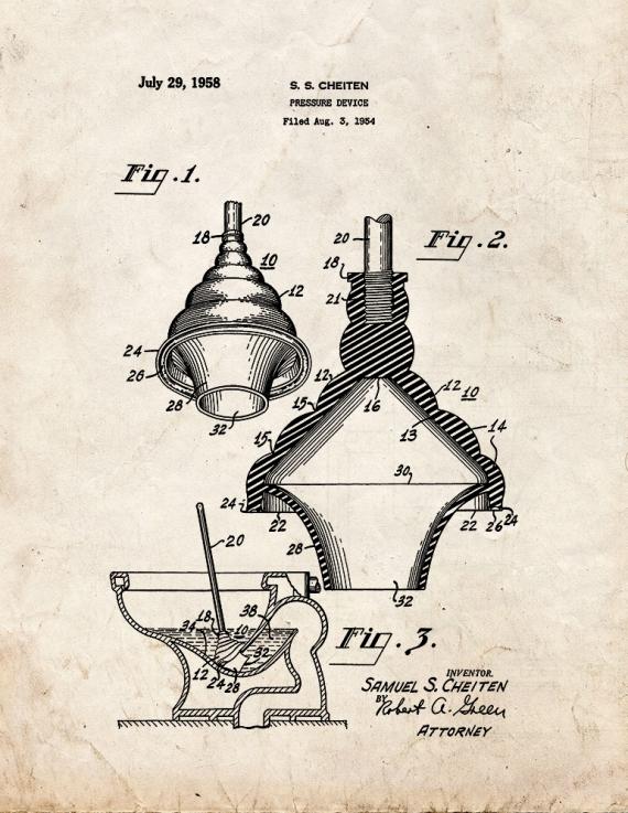 Toilet Plunger Patent Print