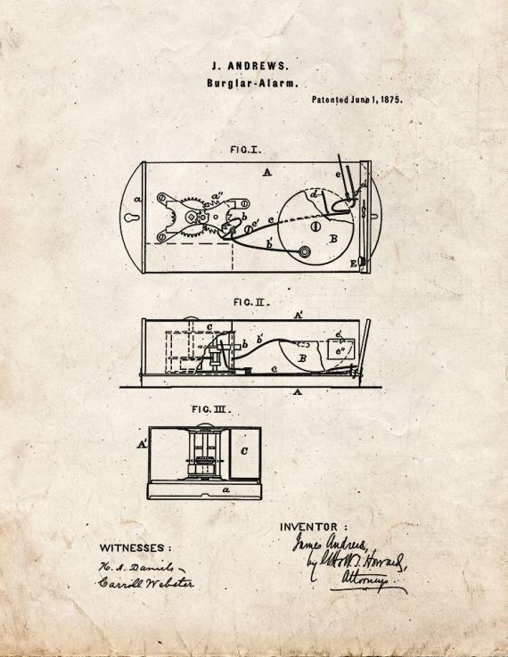 Burglar Alarm Patent Print