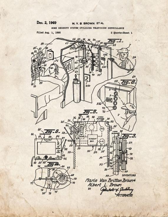 Home Security System Utilizing Television Surveillance Patent Print