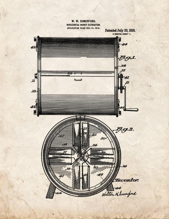 Horizontal Honey-extractor Patent Print