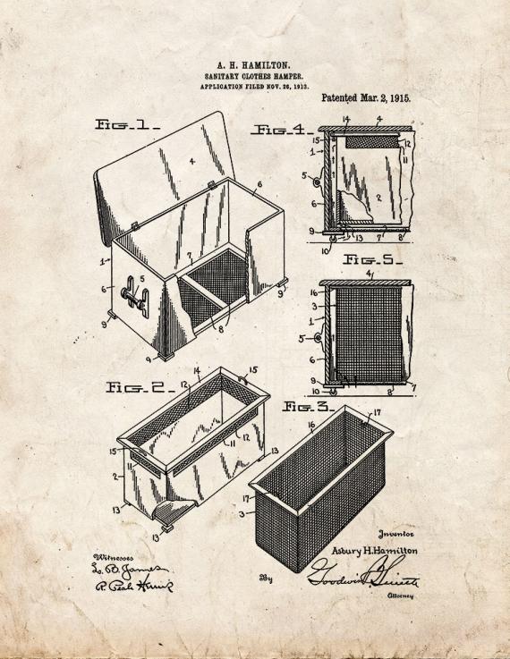 Sanitary Clothes-hamper Patent Print