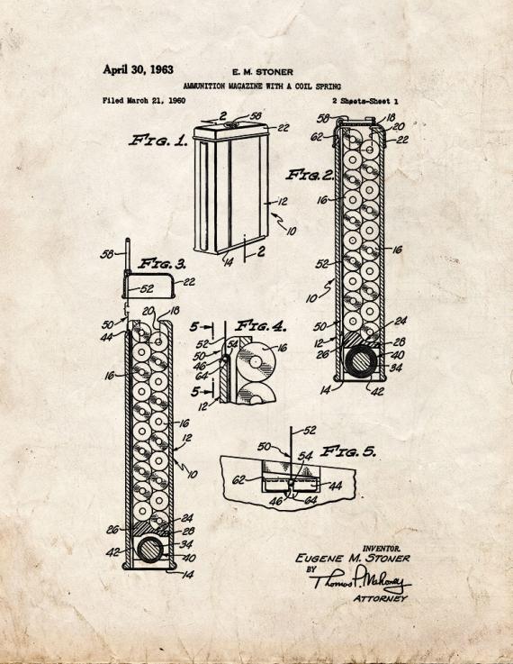 Ammunition Magazine With A Coil Spring Patent Print