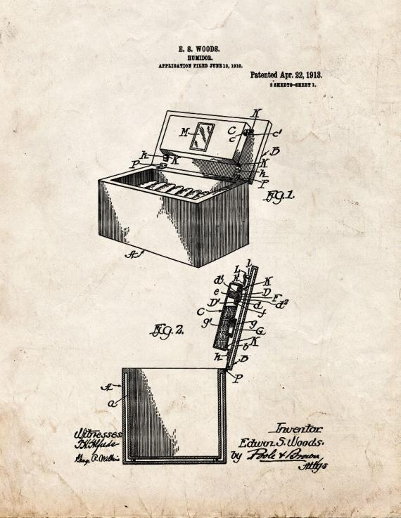 Cigar Humidor Patent Print