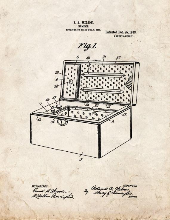 Cigar Humidor Patent Print