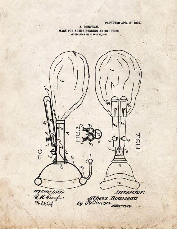 Mask for Administering Anesthetics Patent Print