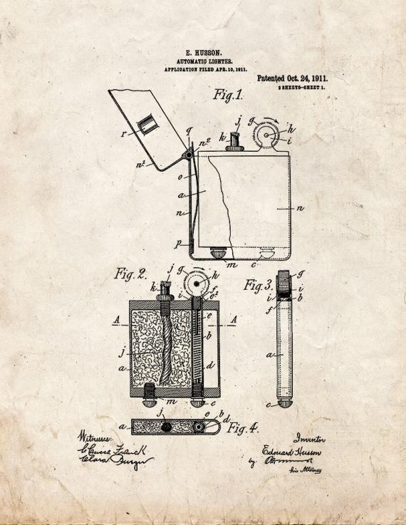 Automatic Lighter Patent Print