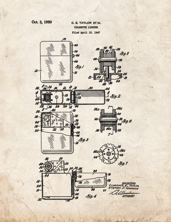 Cigarette Lighter Patent Print