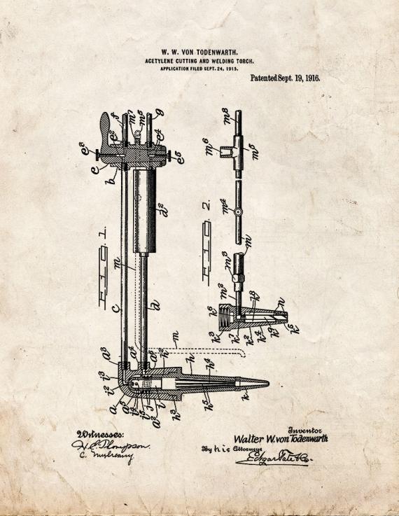 Acetylene Cutting and Welding Torch Patent Print
