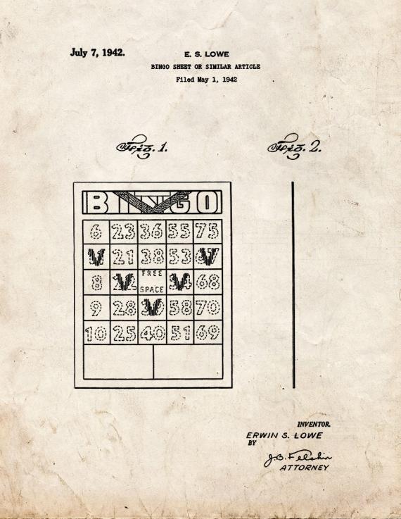 Bingo Card Patent Print