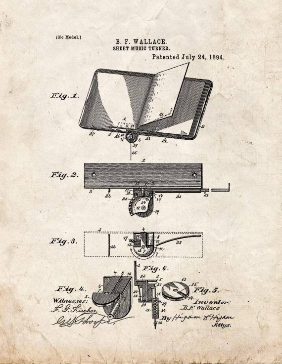 Sheet Music Turner Patent Print