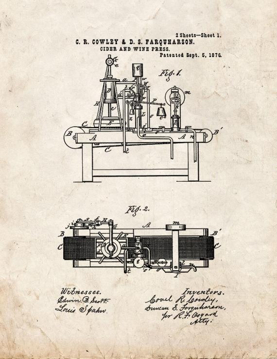 Cider And Wine Presses Patent Print