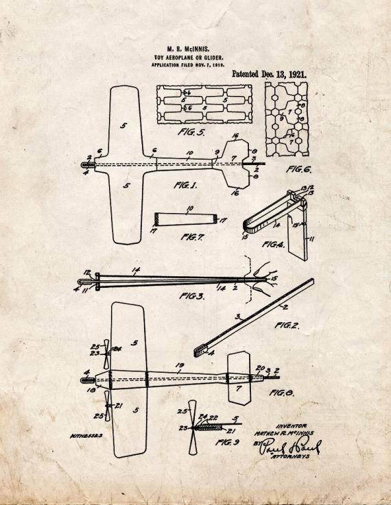 Toy Aeroplane or Glider Patent Print