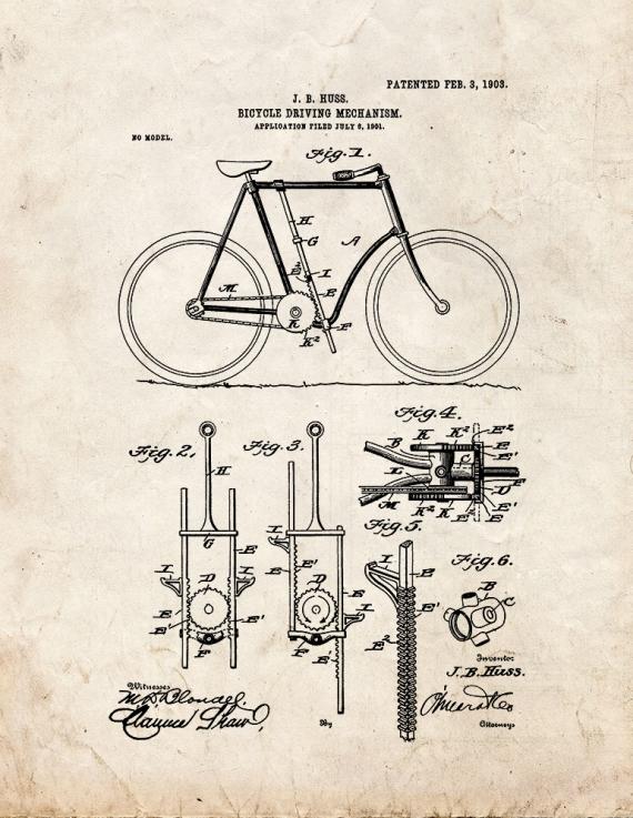 Bicycle Driving Mechanism Patent Print