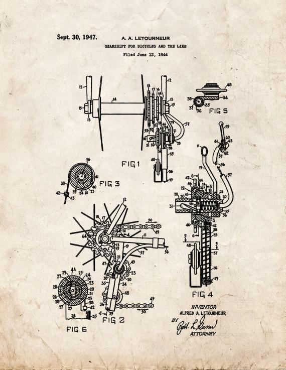 Gearshift for Bicycles Patent Print