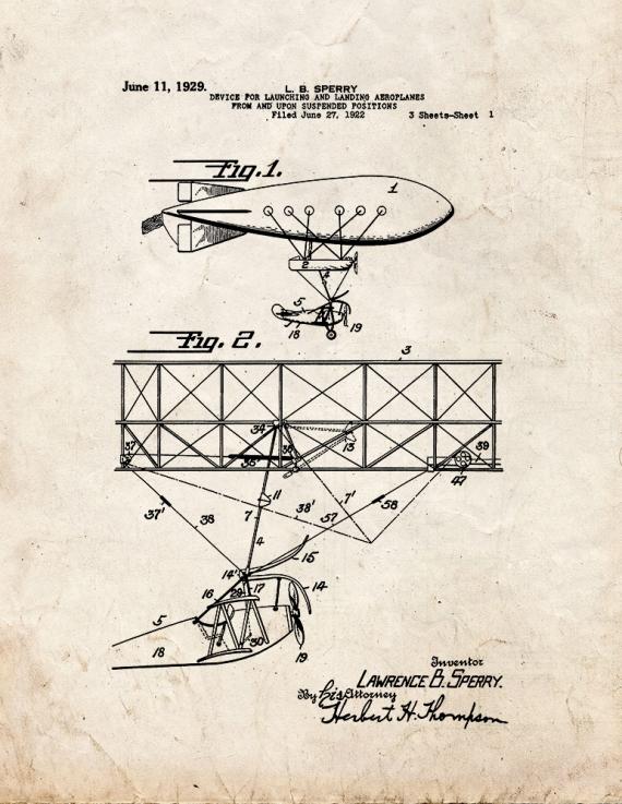 Device for Launching and Landing Aeroplanes From and Upon Suspended Positions Patent Print
