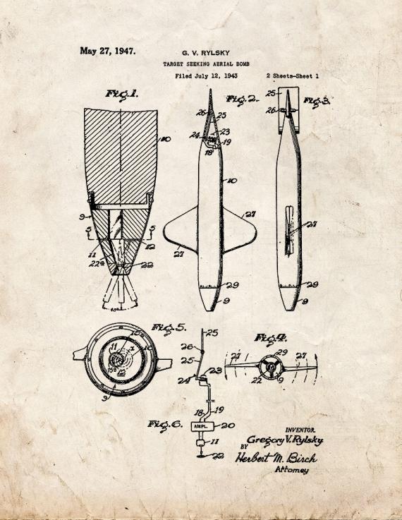 Target Seeking Aerial Bomb Patent Print