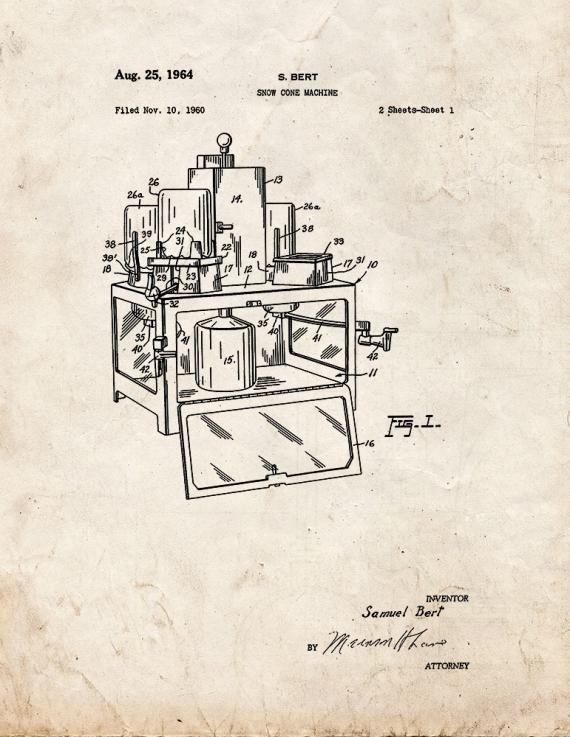 Snow Cone Machine Patent Print