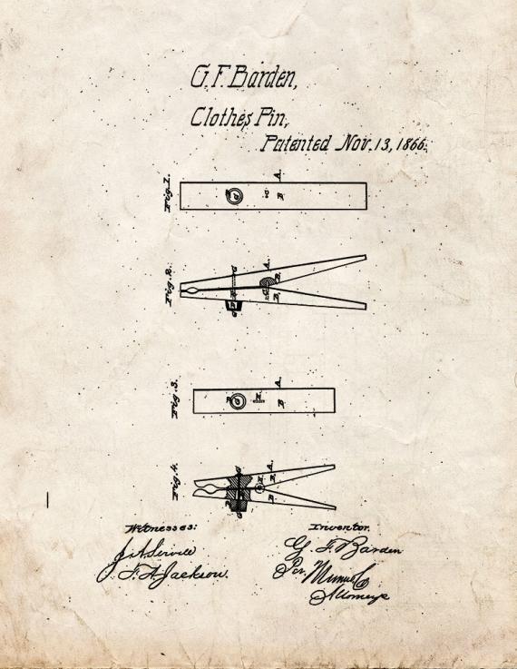 Clothes Pin Patent Print