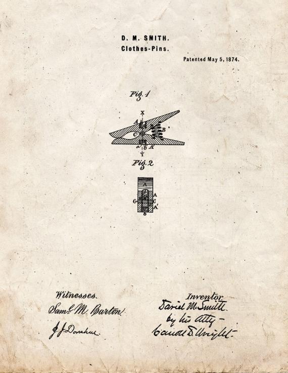 Clothes Pins Patent Print