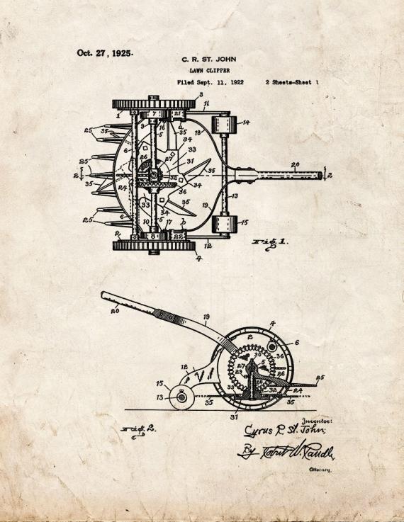 Lawn Clipper Patent Print