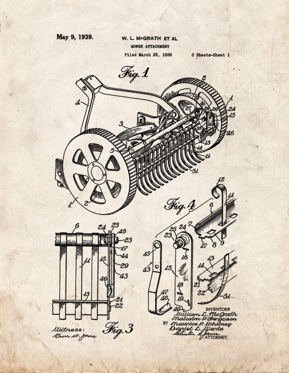 Mower Attachment Patent Print