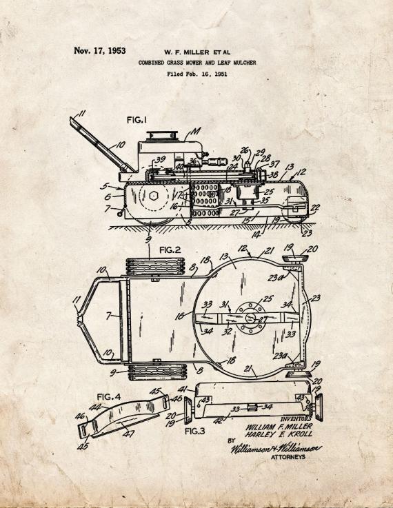 Combined Grass Mower and Leaf Mulcher Patent Print