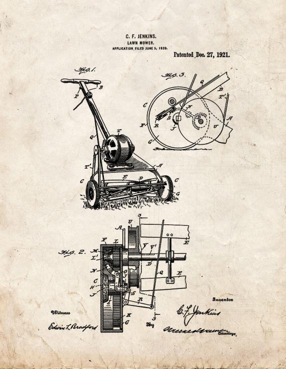 Lawn Mower Patent Print