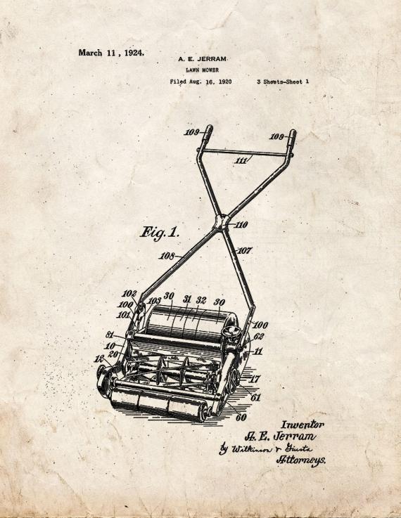 Lawn Mower Patent Print