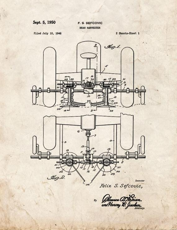 Bean Harvester Patent Print