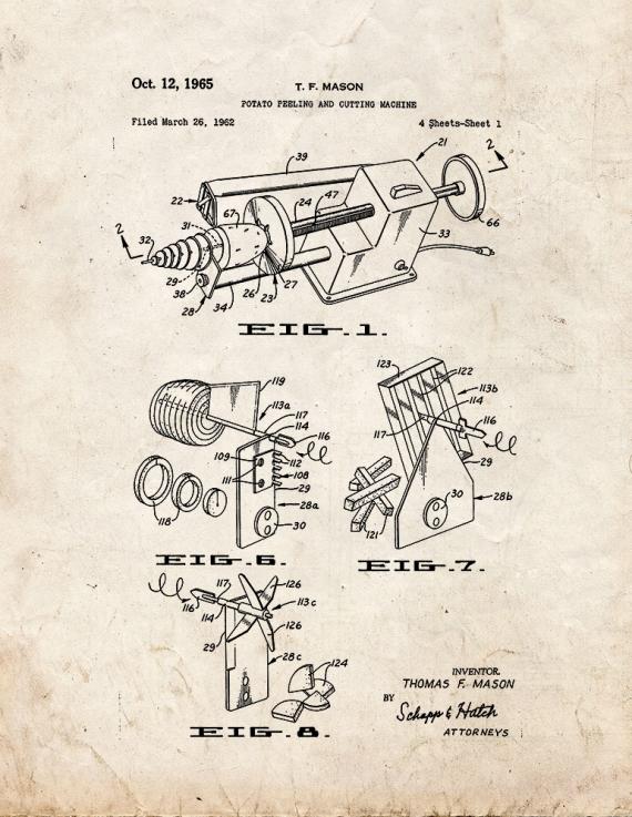 Potato Peeling and Cutting Machine Patent Print