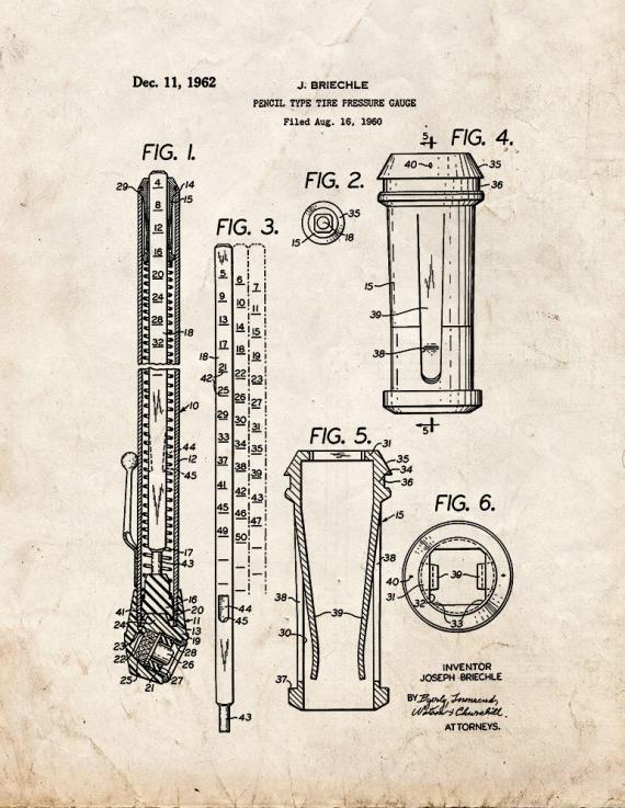 Pencil Type Tire Pressure Gauge Patent Print